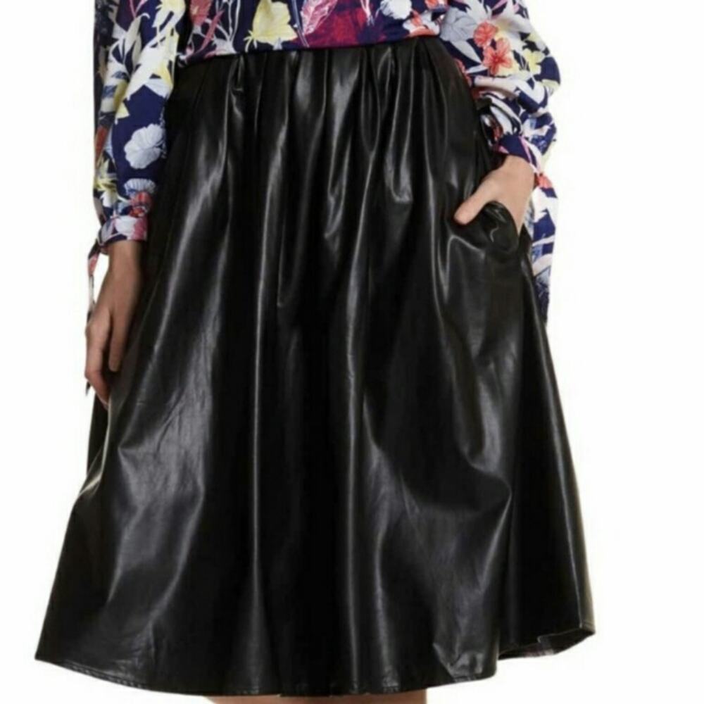 Yumi Kim Berry Blast Skirt Midi Black Vegan Leather Pockets M New